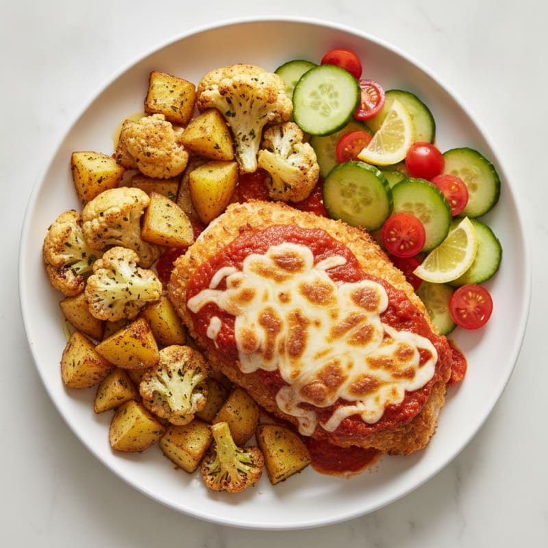 Chicken Parmesan with Roasted Cauliflower and Potatoes