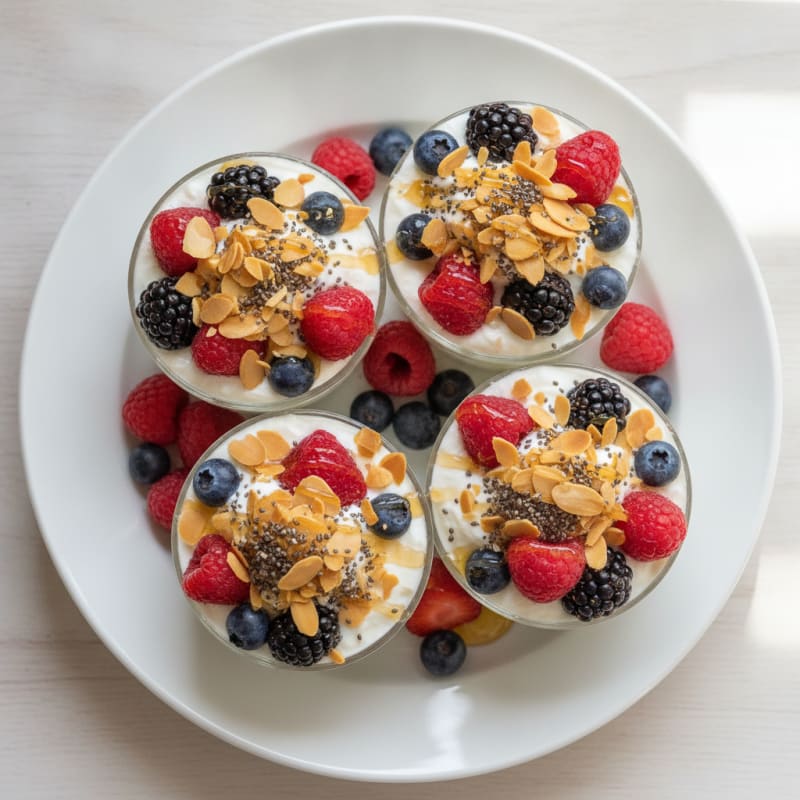 Greek Yogurt Parfait with Mixed Berries and Almond Crunch