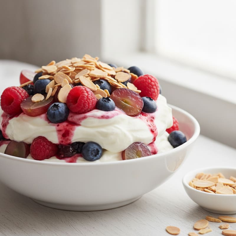 Greek Yogurt Protein Parfait with Mixed Berries and Almonds