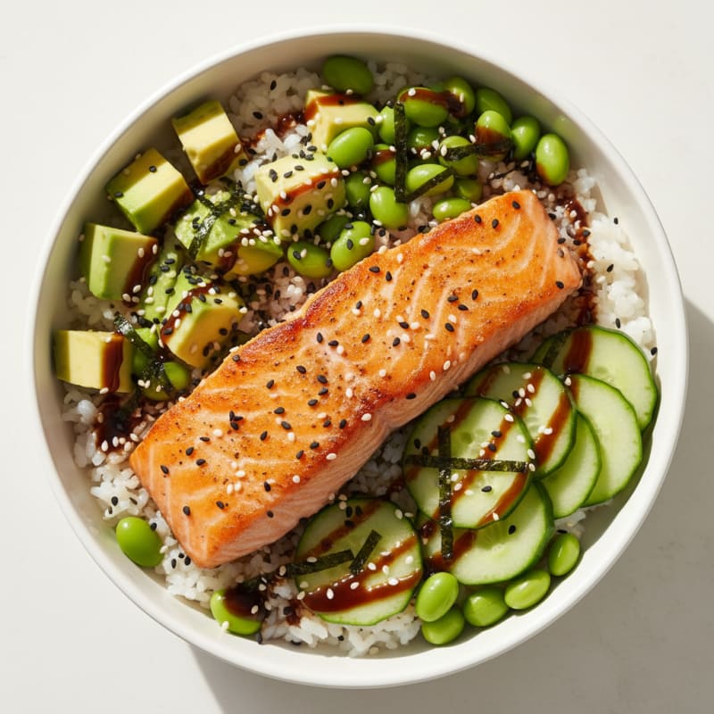 Sushi Rice Bowl with Salmon and Avocado