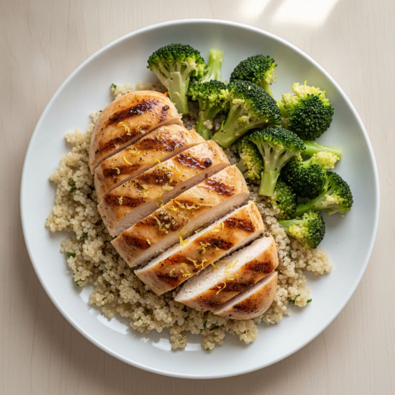 Grilled Chicken Breast with Quinoa and Steamed Broccoli