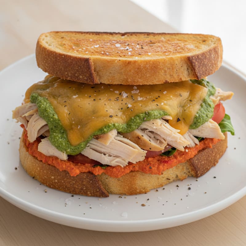 Chicken Pesto Sourdough Sandwich with Colby Jack