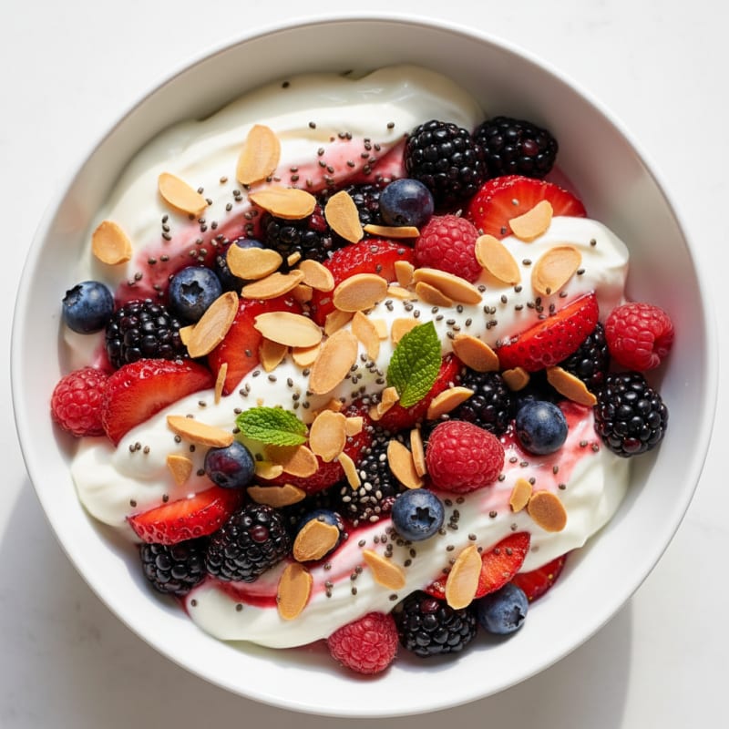 Greek Yogurt Protein Parfait with Mixed Berries and Almonds
