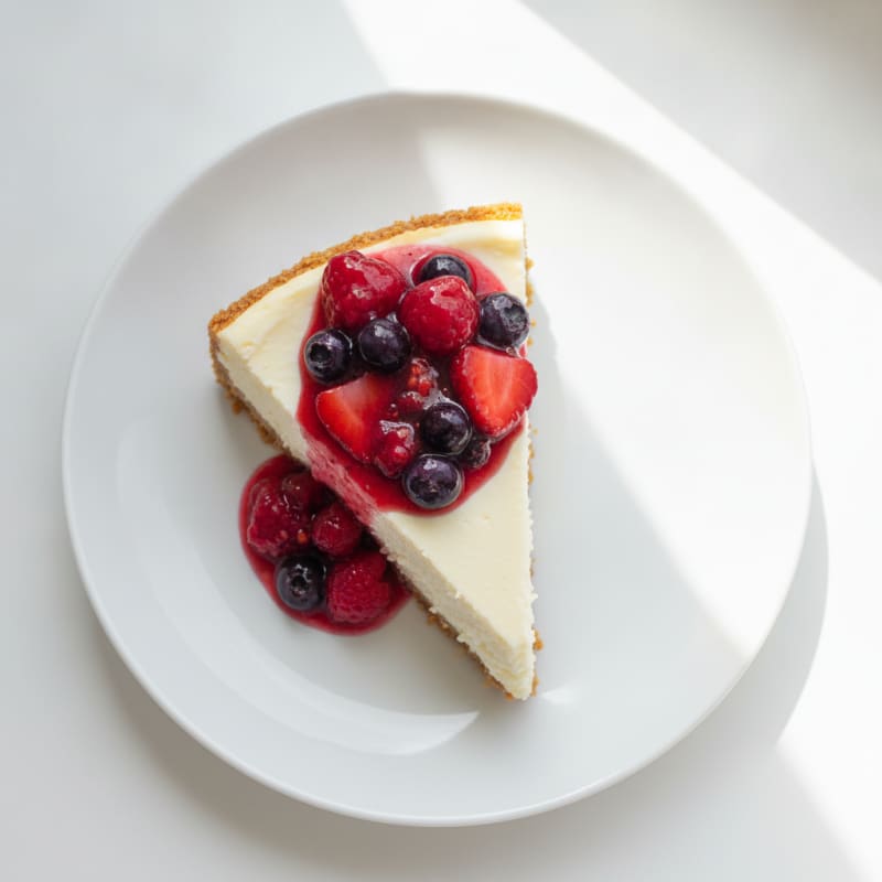 Creamy Vanilla Protein Cheesecake with Berry Compote