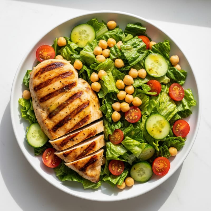 Grilled Chicken Breast with Crisp Romaine and Chickpea Salad