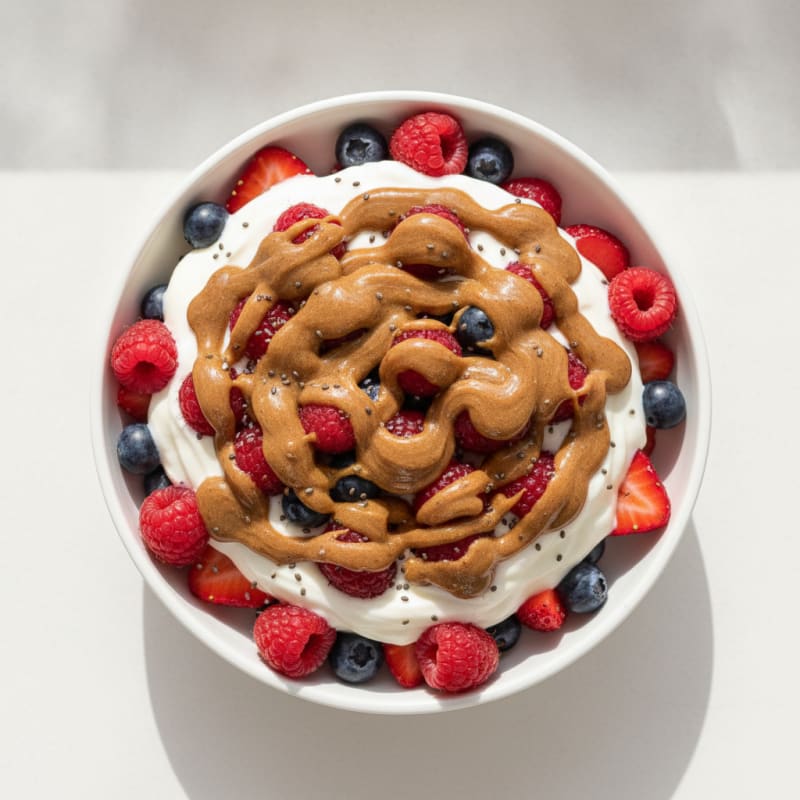 Greek Yogurt Protein Parfait with Almond Butter and Berries