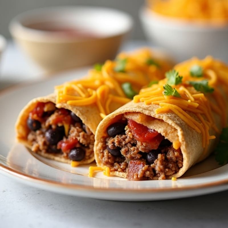 Cheesy Beef and Black Bean Baked Roll-Ups