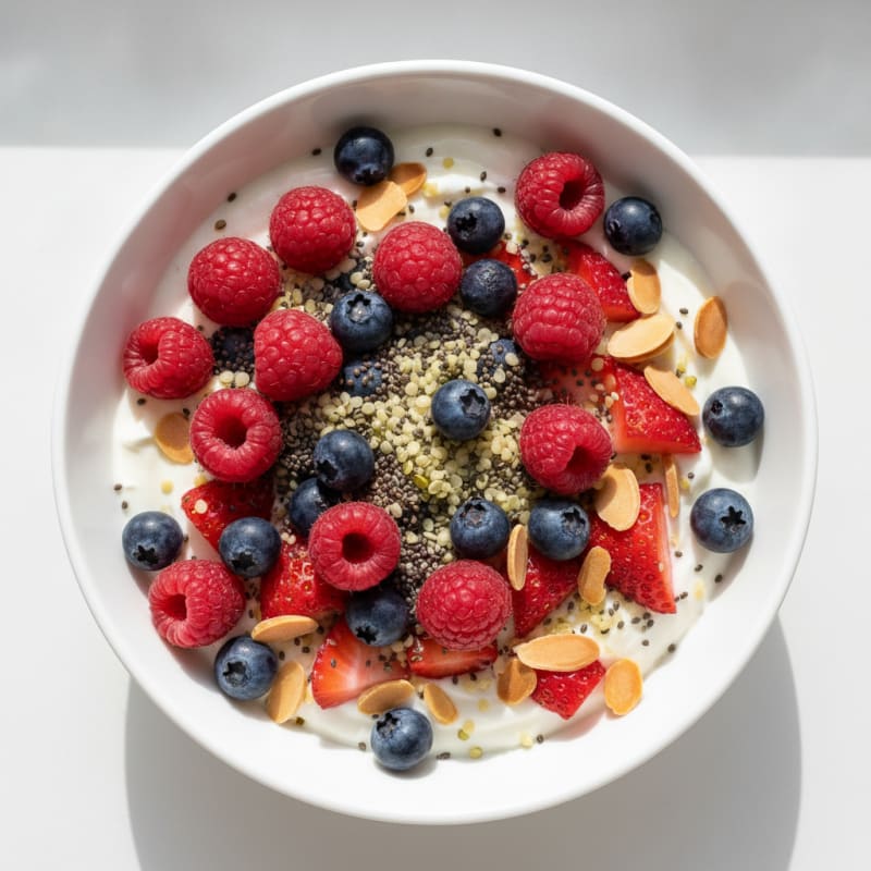 Silky Greek Yogurt Bowl with Chia Seeds and Mixed Berries