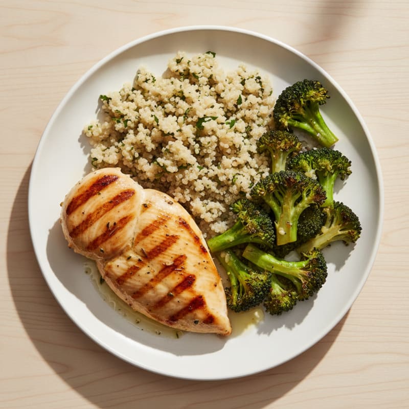 Grilled Chicken Breast with Quinoa and Roasted Broccoli