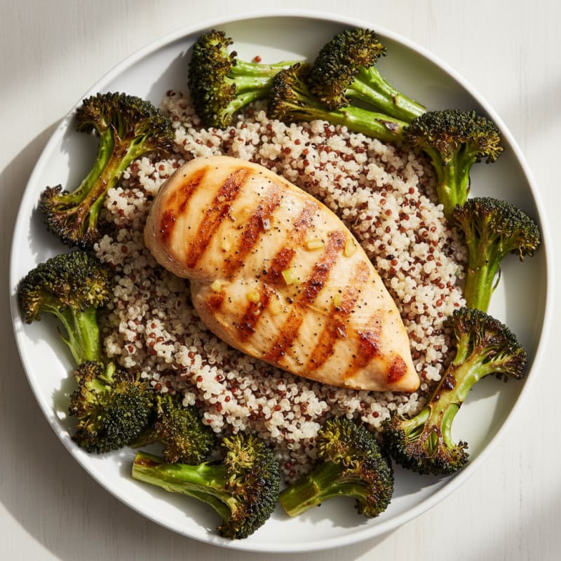 Grilled Chicken Breast with Quinoa and Roasted Broccoli