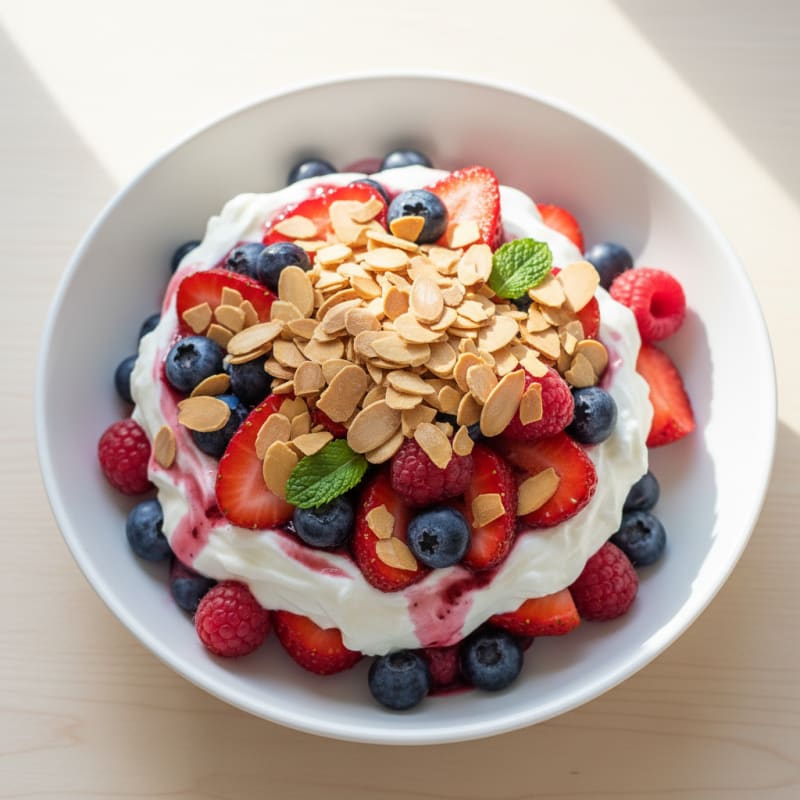 Greek Yogurt Protein Parfait with Mixed Berries and Almonds