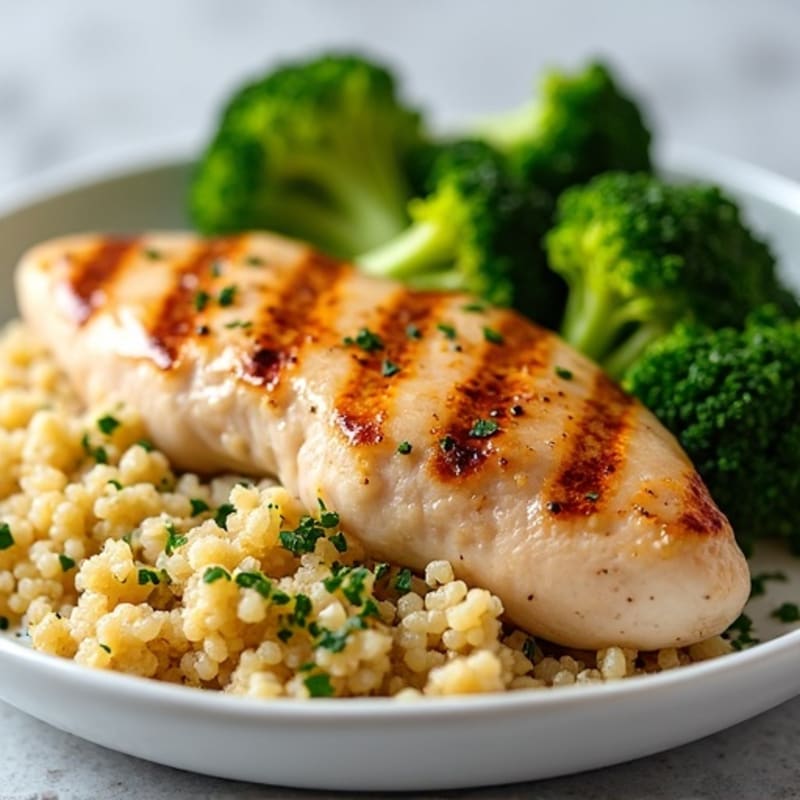 Grilled Chicken Breast with Quinoa and Steamed Broccoli