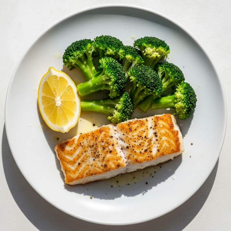Seared Cod with Steamed Broccoli and Lemon