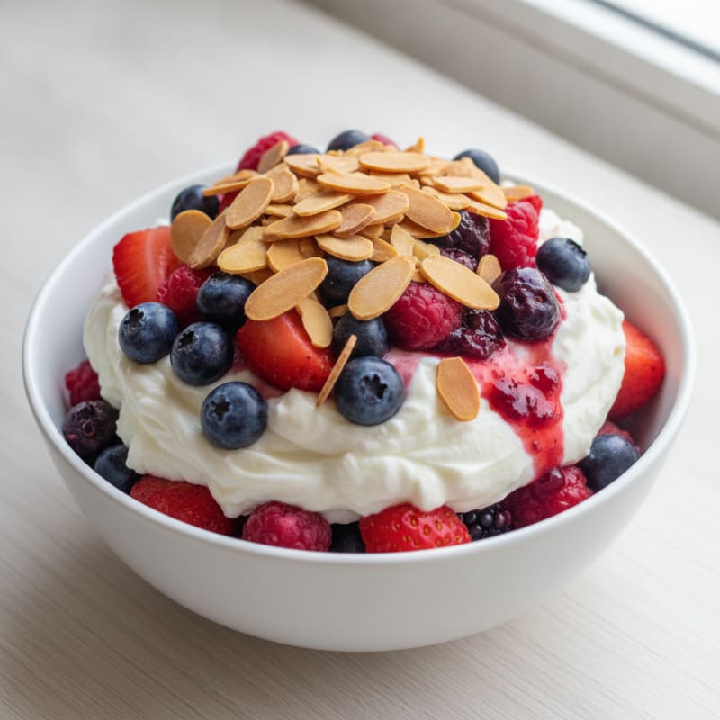 Greek Yogurt Protein Parfait with Mixed Berries and Almonds