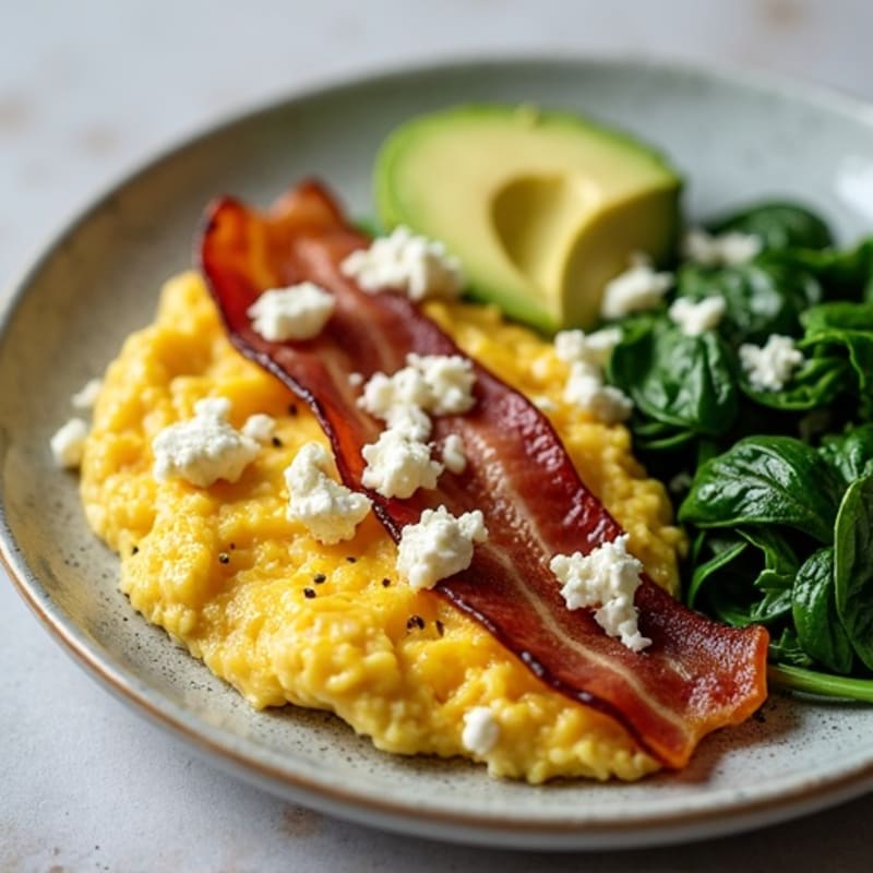 Crispy Turkey Bacon and Egg White Scramble with Spinach