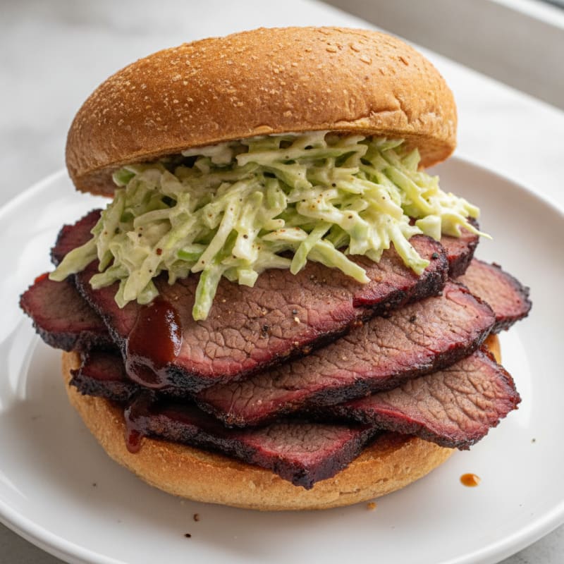 Smoky Brisket Sandwich with Tangy Slaw