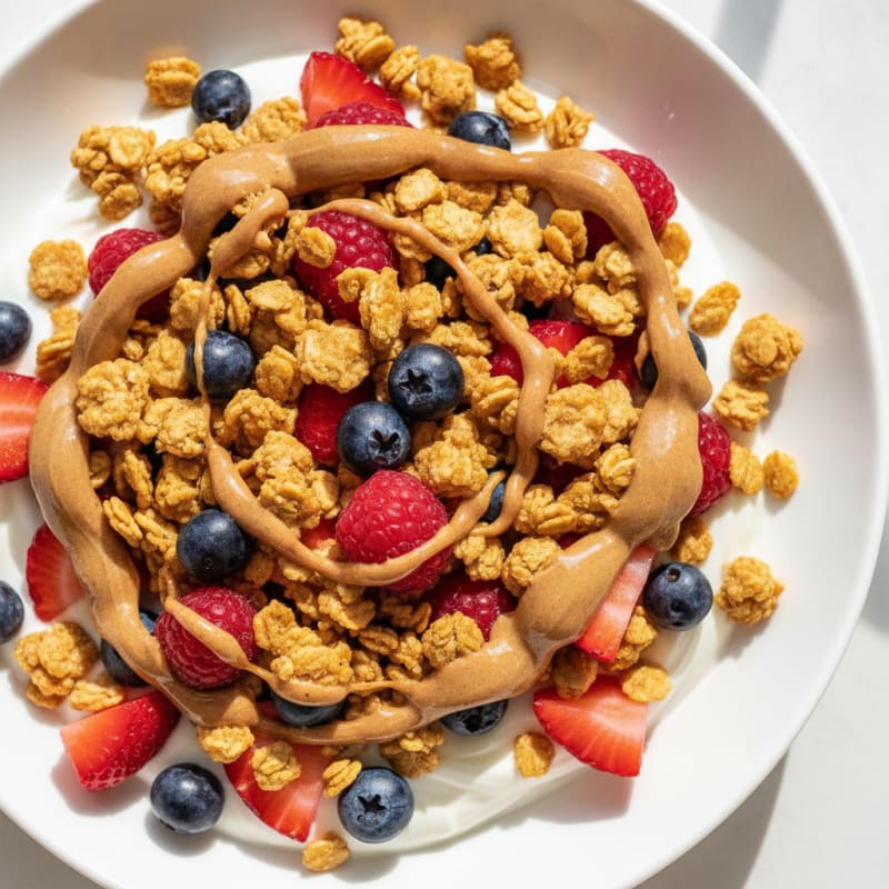 Silky Greek Yogurt Bowl with Protein Granola and Mixed Berries
