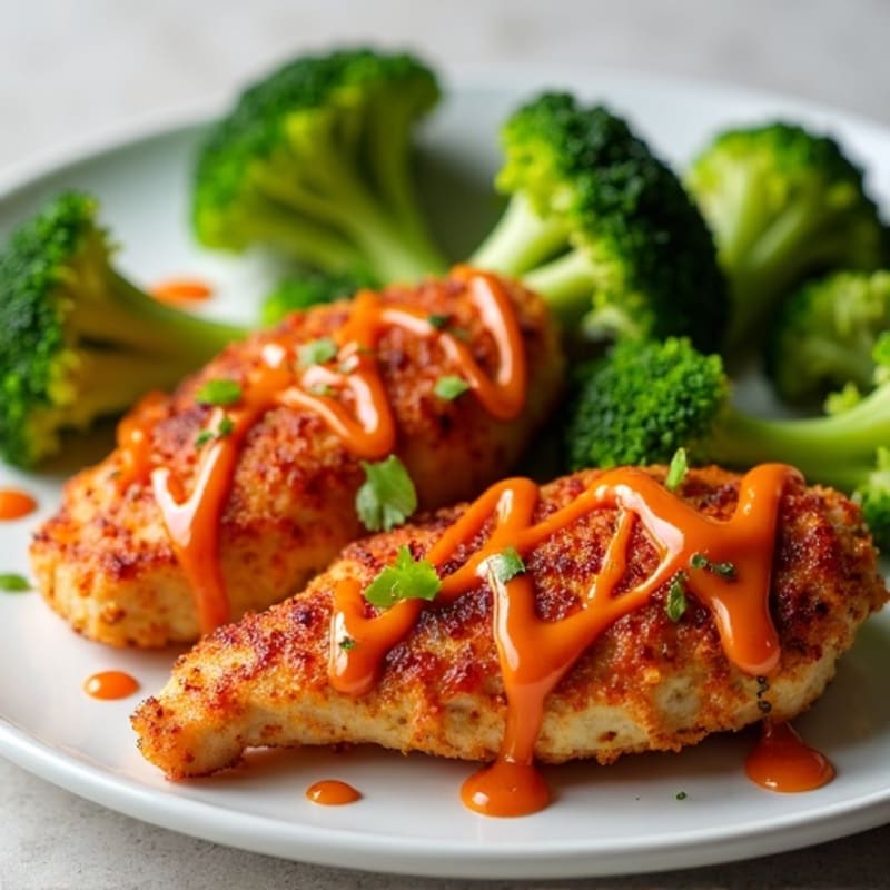 Crispy Chicken with Sweet and Spicy Sauce and Steamed Broccoli