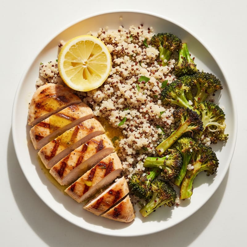Grilled Chicken Breast with Quinoa and Roasted Broccoli