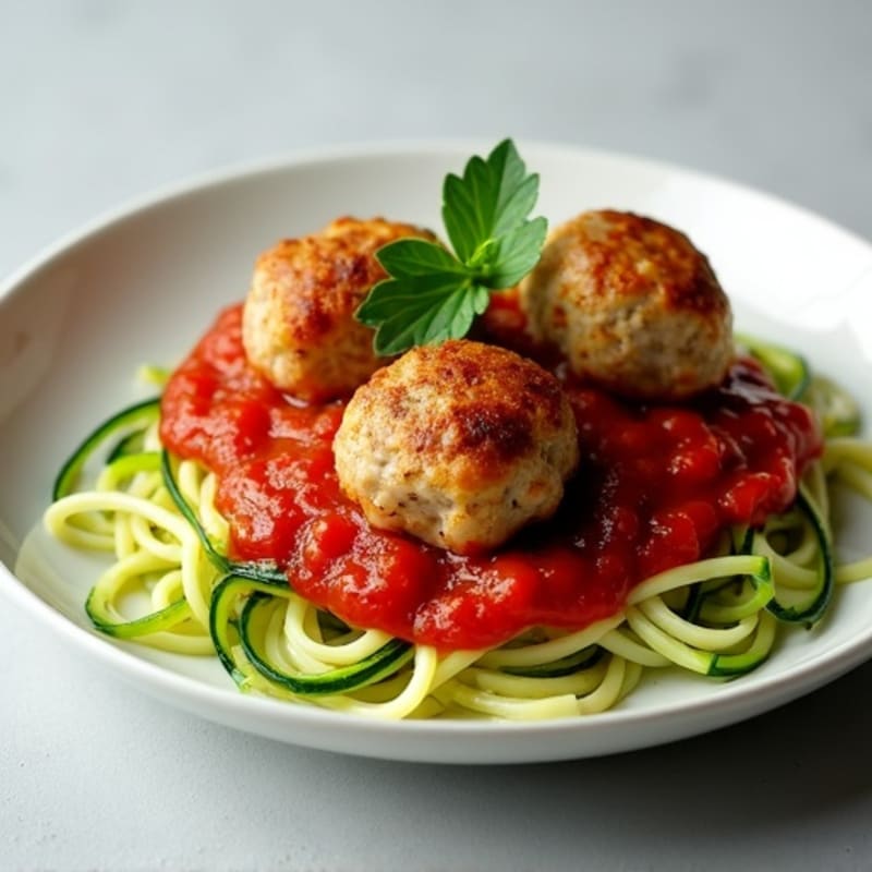Lean Turkey Meatballs with Rich Tomato Sauce and Silky Zucchini Noodles