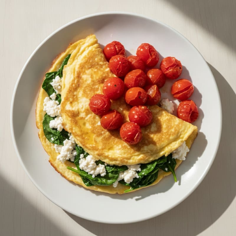 Egg White Spinach Omelet with Cottage Cheese and Cherry Tomatoes