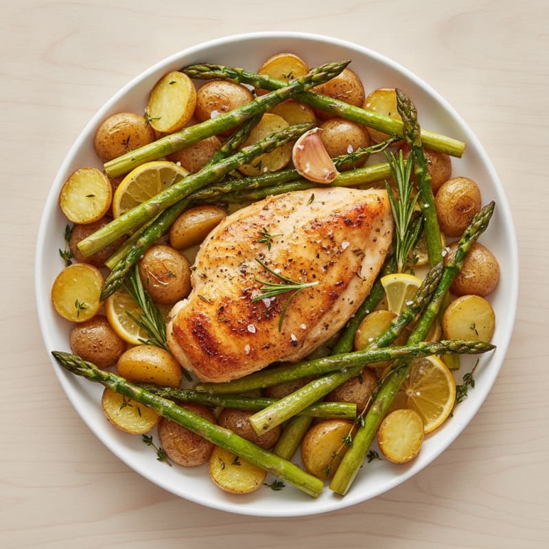 Garlic Herb Roasted Chicken with Asparagus