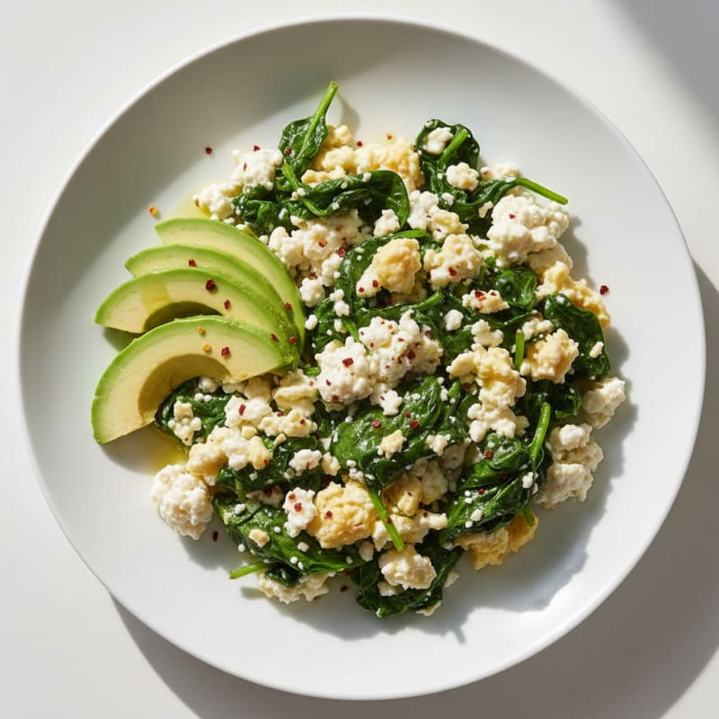 Egg White and Cottage Cheese Scramble with Sautéed Spinach