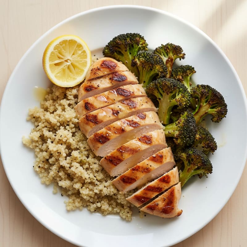 Grilled Chicken Breast with Quinoa and Roasted Broccoli