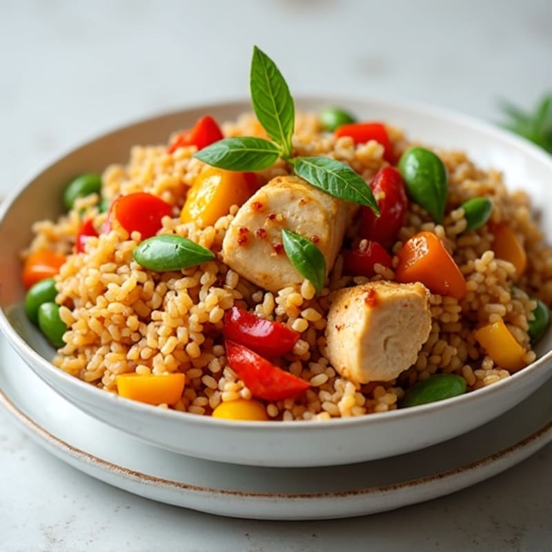 Chicken and Rainbow Vegetable Rice Stir-Fry