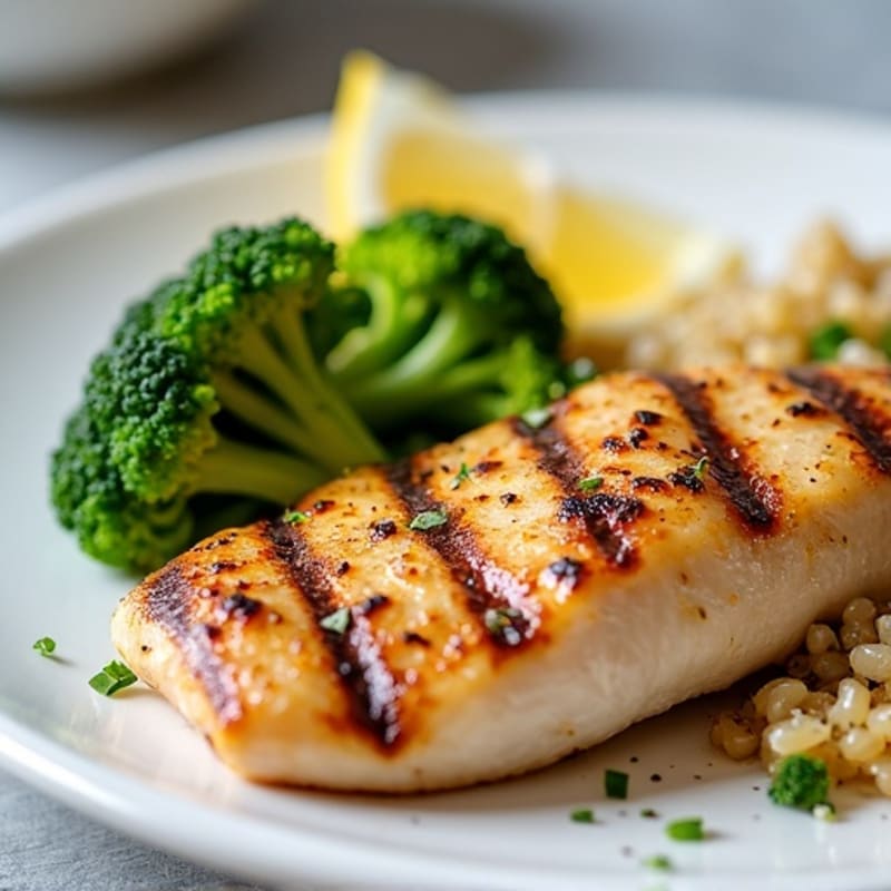 Grilled Chicken Breast with Roasted Broccoli and Quinoa