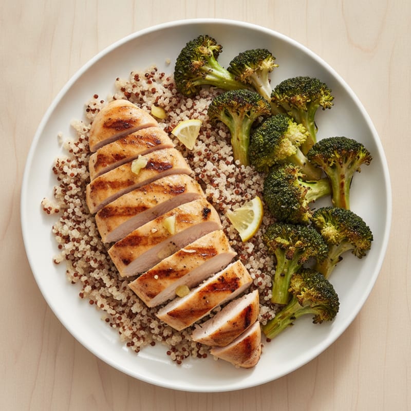 Grilled Chicken Breast with Quinoa and Roasted Broccoli