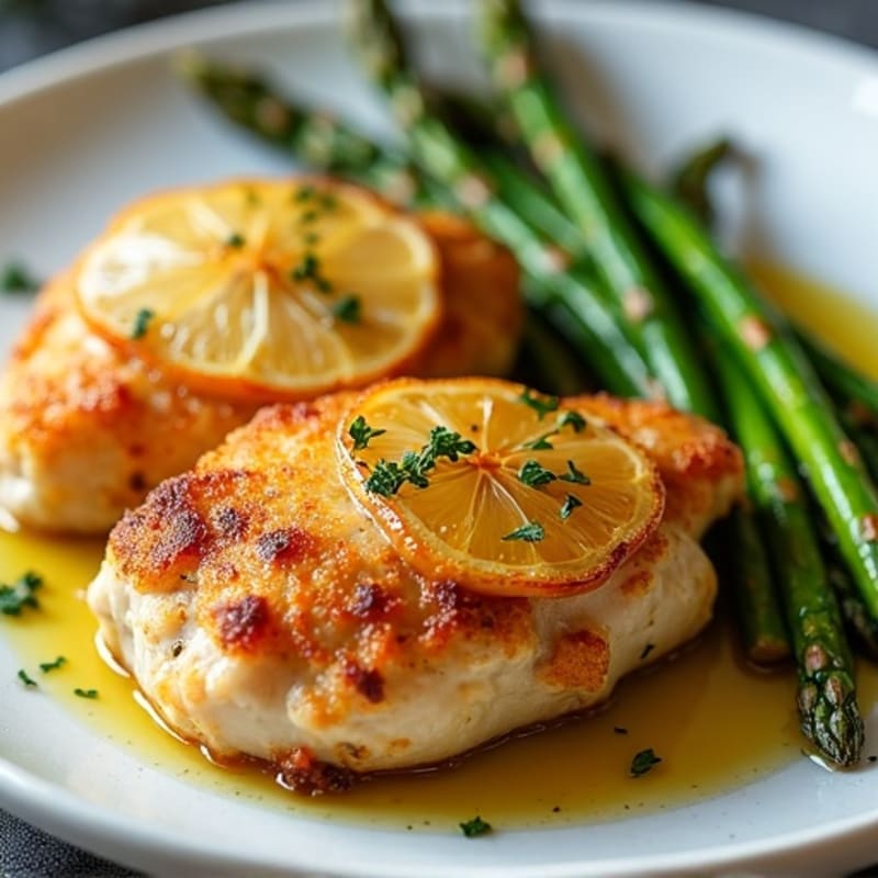 Crispy Lemon Herb Chicken Thighs with Roasted Asparagus