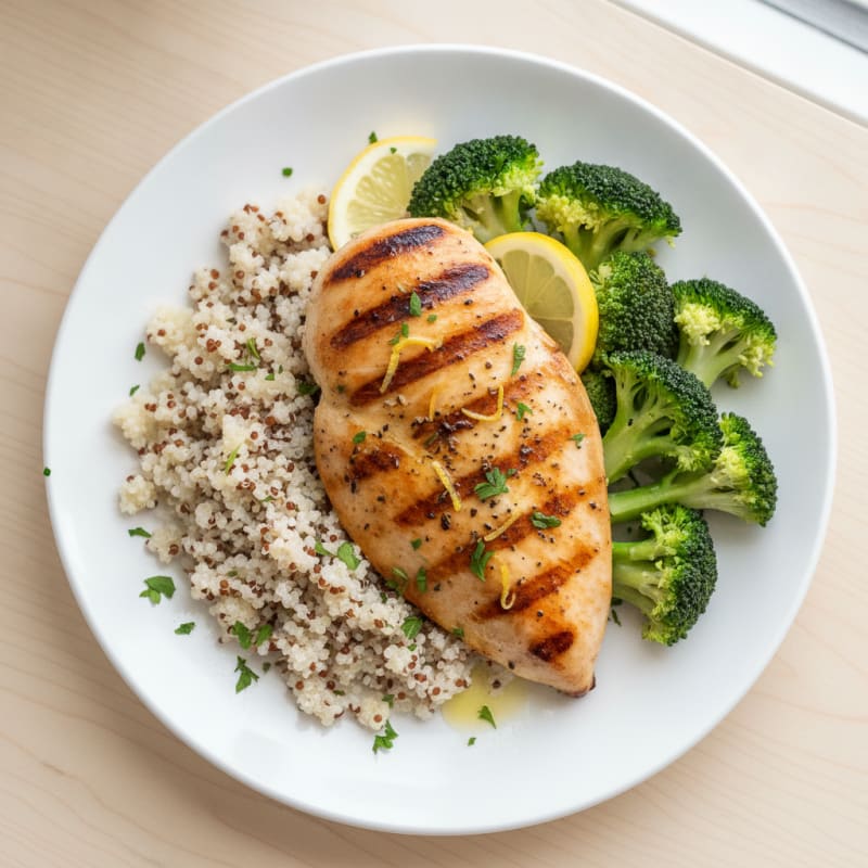 Grilled Chicken Breast with Quinoa and Steamed Broccoli
