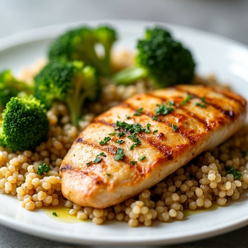 Grilled Chicken Breast with Quinoa and Roasted Broccoli