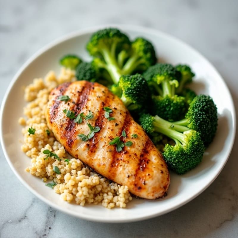 Grilled Chicken Breast with Quinoa and Steamed Broccoli