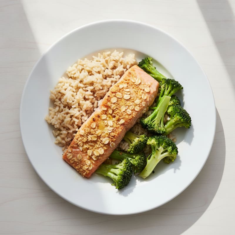 Seared Salmon with Steamed Broccoli and Brown Rice