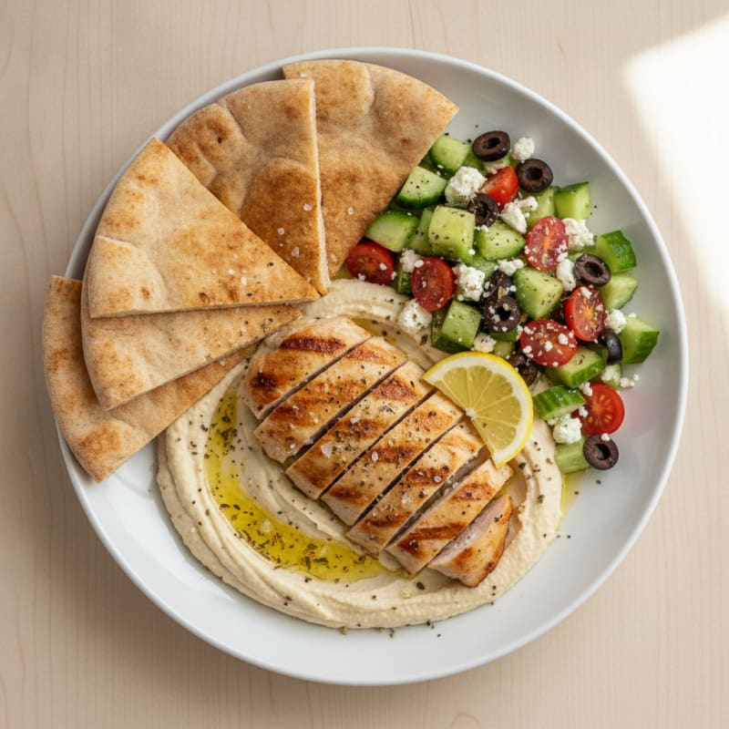 Mediterranean Hummus Plate with Warm Pita