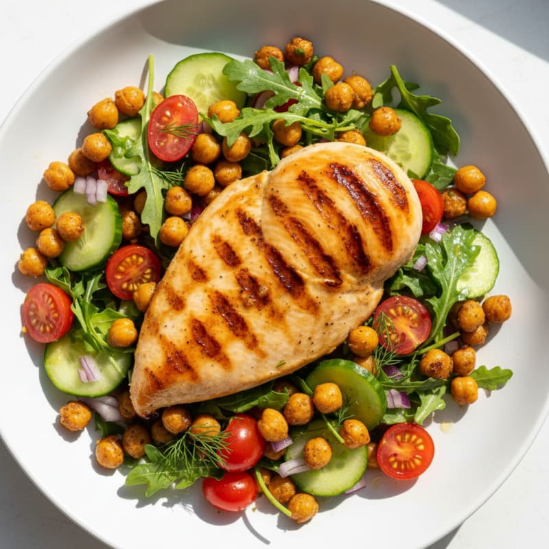 Grilled Chicken Breast with Crunchy Chickpea Salad