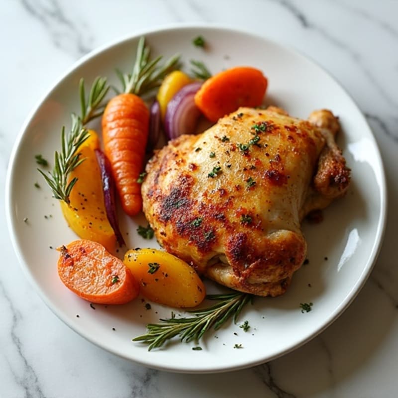 Crispy Lemon Herb Roasted Chicken Thighs with Roasted Root Vegetables