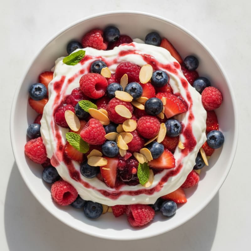 Greek Yogurt Protein Parfait with Mixed Berries and Almonds