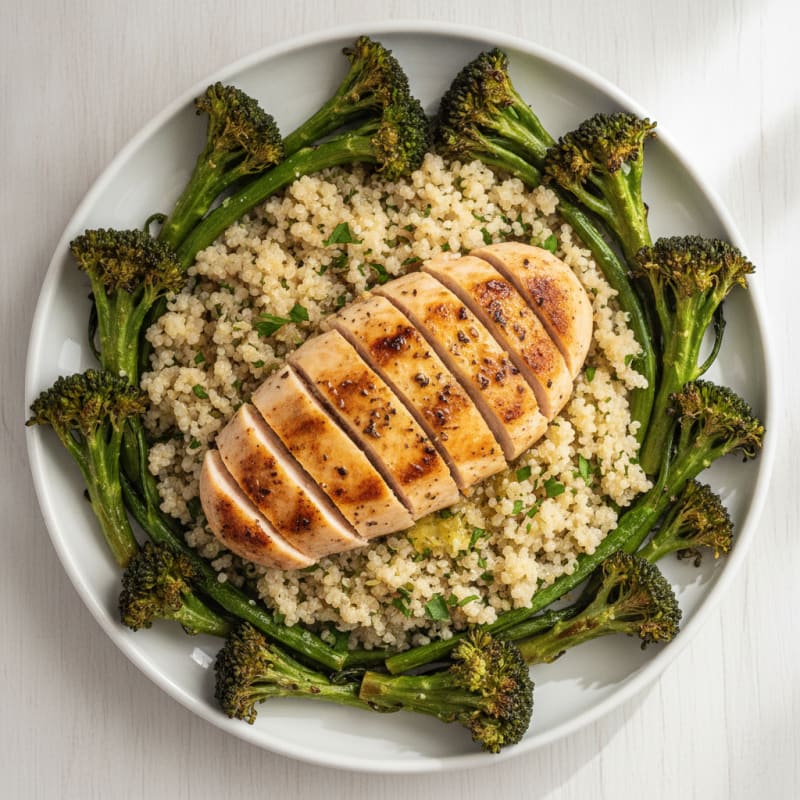Grilled Chicken Breast with Quinoa and Roasted Broccoli