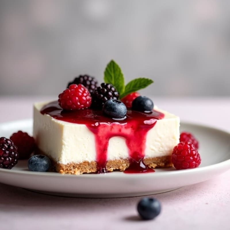 Greek Yogurt Protein Cheesecake with Berry Compote