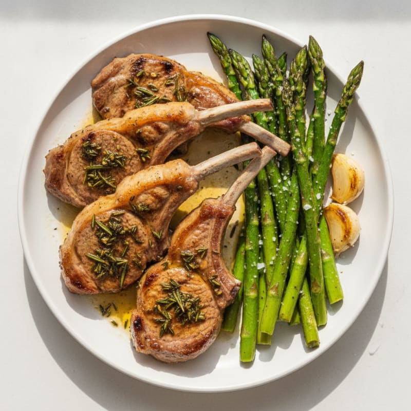 Herb-Marinated Lamb Chops with Grilled Asparagus