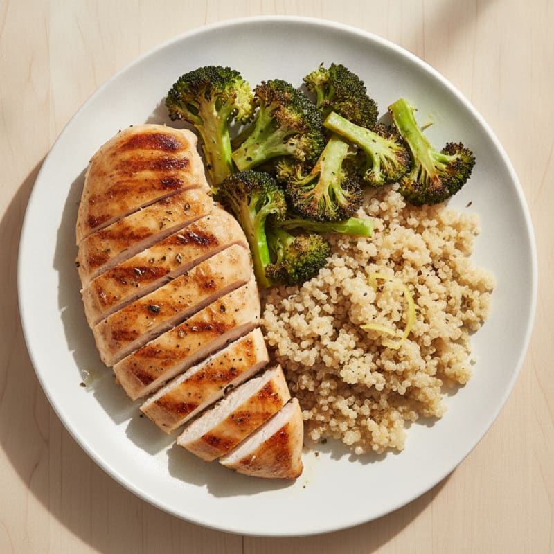 Grilled Chicken Breast with Roasted Broccoli and Quinoa