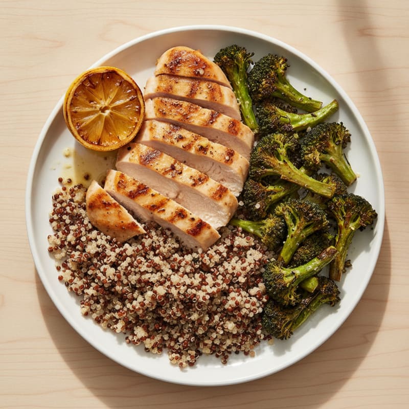 Grilled Chicken Breast with Roasted Broccoli and Quinoa