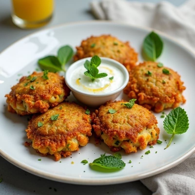 Crispy Baked Spiced Chickpea and Potato Patties with Fresh Mint Chutney