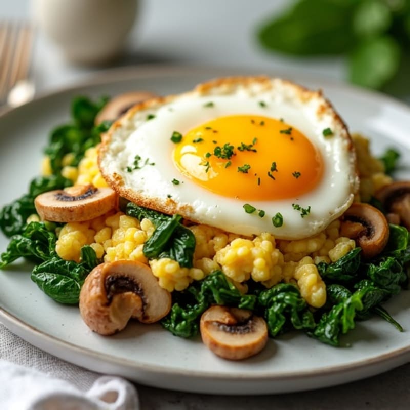 Cottage Cheese and Spinach Egg Scramble with Sautéed Mushrooms