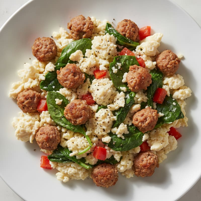 Egg White and Spinach Scramble with Turkey Sausage