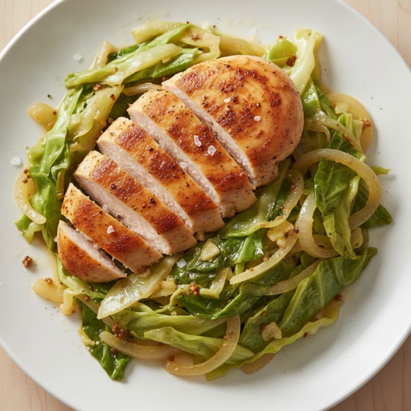 Pan-Seared Chicken with Sautéed Green Cabbage