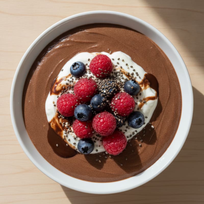 Silky Protein Chocolate Pudding with Mixed Berries